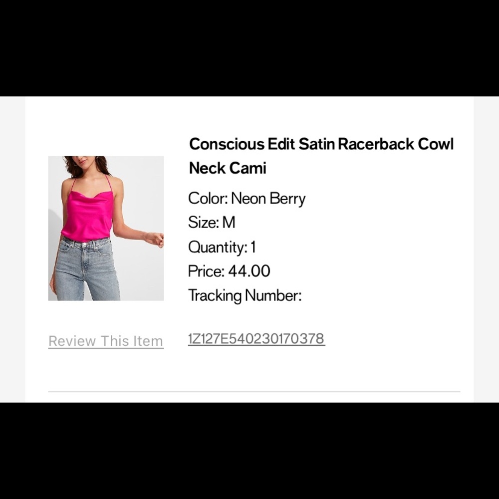 Bright pink satin cowl neck cami . Never worn